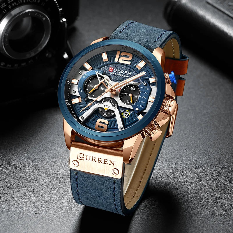 Relógio Curren marca de luxo masculino analógico couro esportes