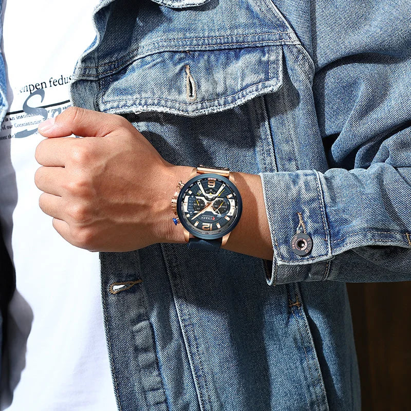 Relógio Curren marca de luxo masculino analógico couro esportes